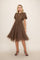 Mocha Polka Dot Tulle Midi Dress