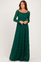 Hunter Green Floral Lace Long Sleeve Off Shoulder Maxi Dress