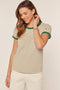 Green Striped Ribbed Knit T-Shirt