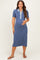 Dusty Navy Denim Contrast Collar Maternity Knit Midi Dress