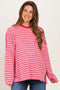 Pink Striped Oversized Crewneck Maternity Long Sleeve Top
