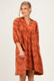 Rust Paisley Puff Sleeve Dress