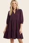 Eggplant Ruffle Split Neck Tiered Dress