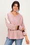 Blush Colorblock Waffle Knit Pullover Top