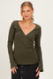 Olive Fitted Long Sleeve Wrap/ Nursing Top