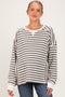 Grey Striped Waffle Knit Oversized Maternity Pullover Top