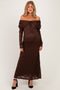 Brown Lace Off Shoulder Long Sleeve Maternity Maxi Dress