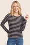 Navy Double Striped Long Sleeve Top