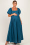 Teal Square Neck Puff Sleeve Maternity Maxi Dress