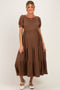 Brown Solid Short Sleeve Tiered Maternity Maxi Dress