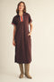 Brown Color Rib Band Trim Side Slit Midi Dress