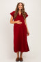 Burgundy Collared Oversized Maternity Midi Dress