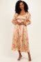 Champagne Floral Button Detail Midi Dress