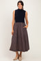 Navy Sleeveless Mock Neck Contrast Striped Skirt Midi Dress