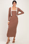 Mocha/ Cream Color Block Sleeveless Fitted Dress Cardigan Set