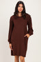 Brown Long Puff Sleeve Knit Dress
