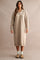 Light Mocha Half-Zip Collar Side Slit Midi Sweater Dress
