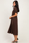 Brown Button Front Short Ruffle Sleeve Midi Dress