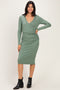 Sage Long Sleeve Wrap V-Neck Nursing Midi Dress
