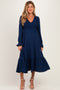 Navy Smocked Top Long Sleeve Ruffle Hem Maternity Midi Dress