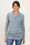 Light Blue Soft Heathered Draped Wrap Nursing Top