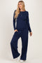 Navy Henley Wide Leg Pant Lounge Set