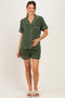 Army Green Short Sleeve Button Down Shirt Shorts Maternity Set