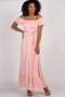 Pink Off Shoulder Tassel Tie Maxi Dress