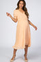Peach Swiss Dot Ruffle Trim Maternity Dress
