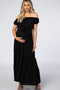 Black Off Shoulder Ruffle Hem Maternity Maxi Dress
