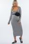 Heather GreyV-Neck Long Sleeve Fitted Maternity Maxi Dress