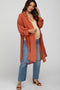 Rust Button Front Side Slit Oversized Maternity Blouse