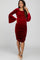 Red Velvet Ruched Bell Sleeve Maternity Dress