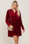 Burgundy Velvet Button Down Mini Dress