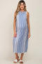 Blue Striped Sleeveless Maternity Midi Dress
