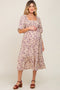Cream Floral Smocked Maternity Midi Dress