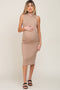 Taupe Ribbed Sleeveless Mock Neck Maternity Midi Dress