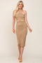 Taupe Side Cutout Halter Knit Midi Dress