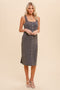 Charcoal Ribbed Button Front Sleeveless Midi Dress