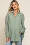 Green Lightweight Sheer Button Down Maternity Blouse
