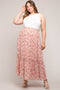 Pink Smocked Waist Tiered Maternity Plus Maxi Skirt