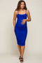 Royal Blue Ruched Mesh Square Neck Maternity Midi Dress