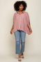 Red Striped Dolman Button Down Top