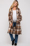 Mocha Plaid Button Front Long Maternity Coat