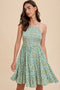 Green Floral Smocked Cami Mini Dress