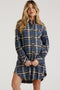 Blue Plaid Button Down Raw Hem Maternity Dress