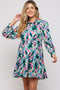 Teal Floral Ruffle Mock Neck Maternity Dress