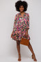 Teal Floral Button Front Tiered Dress
