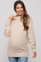Beige Fuzzy Knit Mock Neck Maternity Sweater