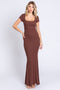 Brown Ribbed Scoop Neck Maxi Dress